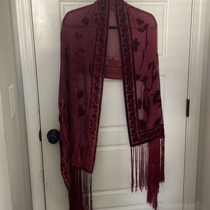 Velvet Burn Out Oblong Scarf/Shawl with Fringe Fairy Boho Gypsy OS